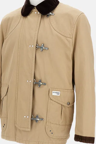 Fay Canvas Jacket With Button Accents And Front Pockets In Brown