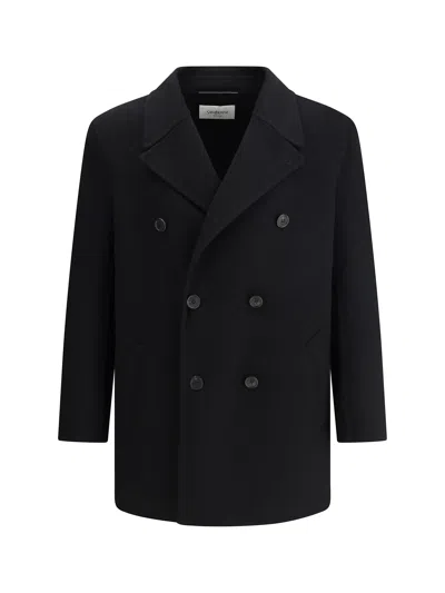 Saint Laurent Double Breasted Jacket Notched Lapel In Black
