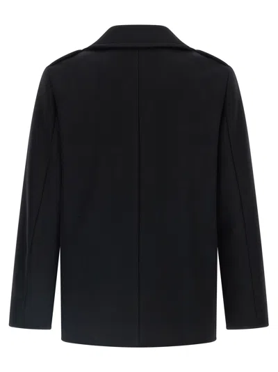 Saint Laurent Black Double-breasted Coat With Wide Notched Revers In Wool Man In Black