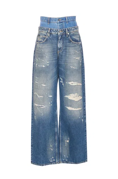 Dolce & Gabbana Wide-leg Trousers With Five Pockets And Belt Loops In Blue