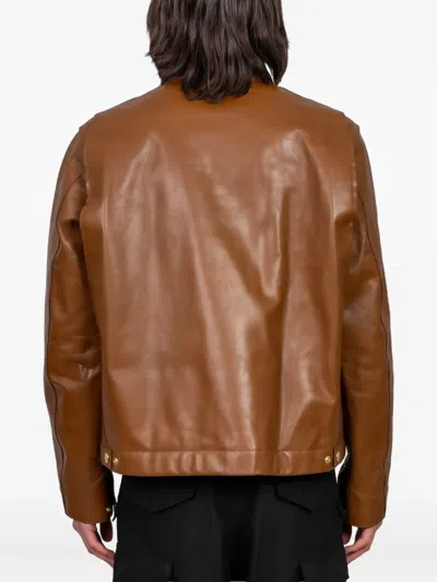 Sacai Carhartt Wip Collaboration Leather Jacket In Brown