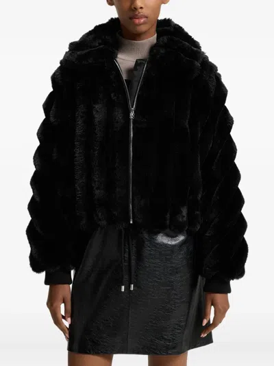 Hugo Boss Adjustable-hem Jacket In Faux Fur In Black