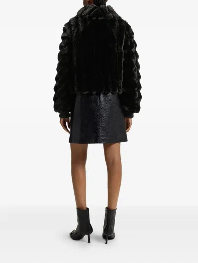 Hugo Boss Adjustable-hem Jacket In Faux Fur In Black