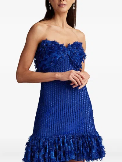Tadashi Shoji Carmen Frayed Strapless Dress In Blue