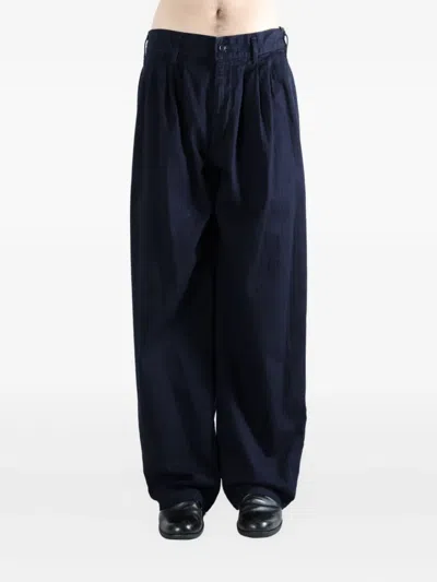 Yohji Yamamoto Pleat-detail Wide-leg Trousers In Blue