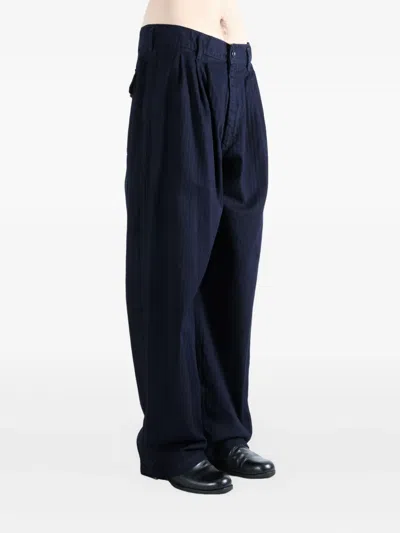 Yohji Yamamoto Pleat-detail Wide-leg Trousers In Blue
