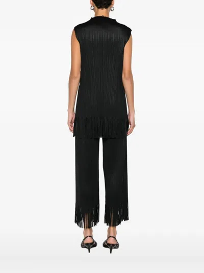 Issey Miyake Pleated Fringe Top In Black