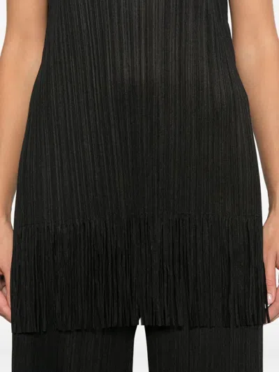 Issey Miyake Pleated Fringe Top In Black
