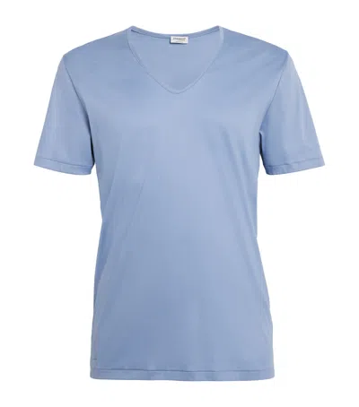 Zimmerli Sea Island V-neck T-shirt In Blue
