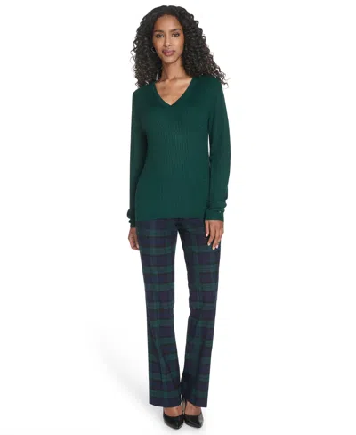 Tommy Hilfiger Women's V-neck Cable Sweater In Green