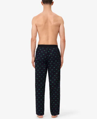 Lacoste Logo Print Cotton Pajama Pants In Black