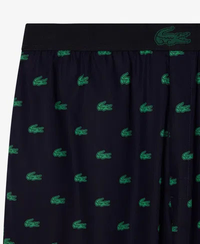 Lacoste Logo Print Cotton Pajama Pants In Black