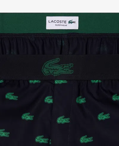 Lacoste Logo Print Cotton Pajama Pants In Black
