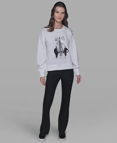 Karl Lagerfeld Womens Eiffel Bow Detail Sweatshirt P Xs Xl In White