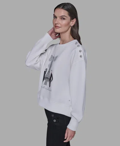 Karl Lagerfeld Womens Eiffel Bow Detail Sweatshirt P Xs Xl In White