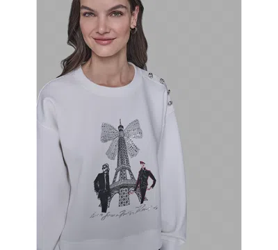 Karl Lagerfeld Womens Eiffel Bow Detail Sweatshirt P Xs Xl In White