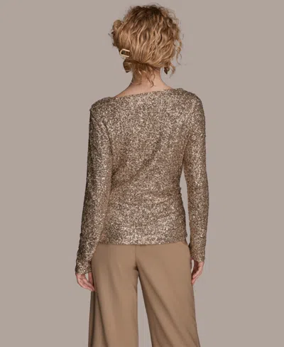 Donna Karan New York Sequin Pleated Shoulder Top In Neutral