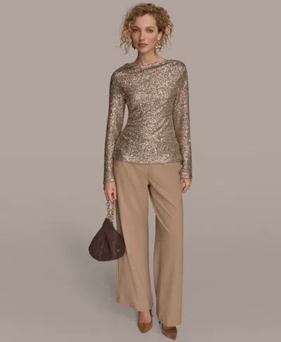 Donna Karan New York Sequin Pleated Shoulder Top In Neutral