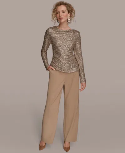 Donna Karan New York Sequin Pleated Shoulder Top In Neutral