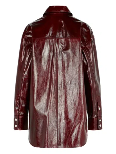 Sportmax Oversized Nappa Leather Shirt Jacket In Burgundy