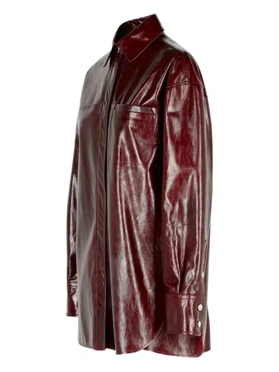 Sportmax Oversized Nappa Leather Shirt Jacket In Burgundy