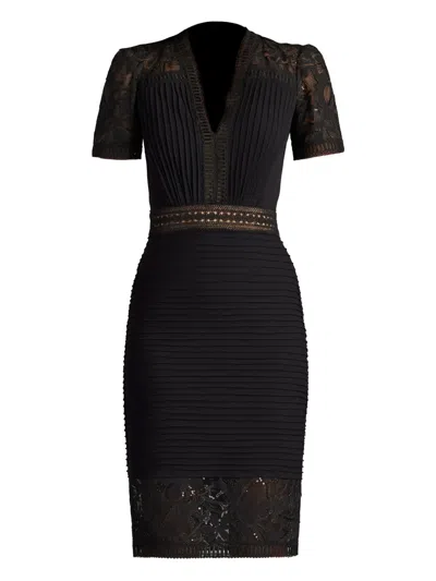 Tadashi Shoji Bos25212m Short Lace Pleated Cocktail Dress In Black