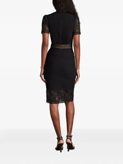 Tadashi Shoji Bos25212m Short Lace Pleated Cocktail Dress In Black
