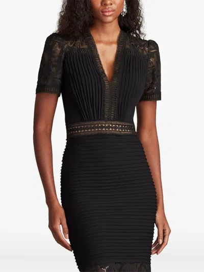 Tadashi Shoji Bos25212m Short Lace Pleated Cocktail Dress In Black