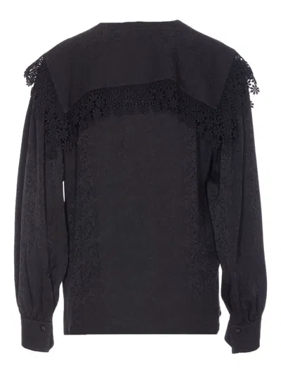 Chloé Blouse With Maxi Collar In Silk Jacquard And Lace In Black