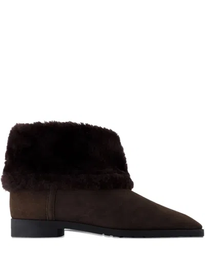 Totême Toteme Shearling-trimmed Suede Ankle Boots In Brown