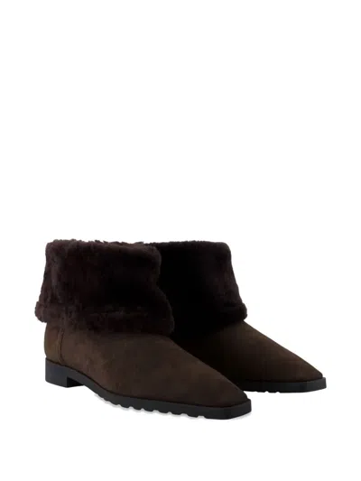 Totême Toteme Shearling-trimmed Suede Ankle Boots In Brown