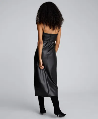 Kenneth Cole Side Pleat Faux Leather Midi Dress In Black