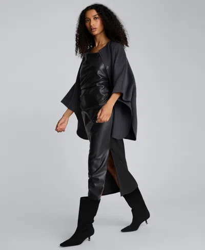 Kenneth Cole Side Pleat Faux Leather Midi Dress In Black