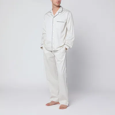 Tekla Brown And White Striped Pyjama Shirt In White