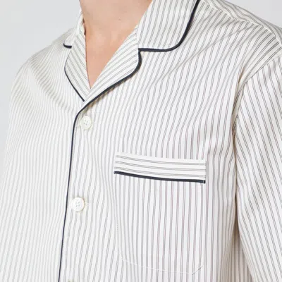 Tekla Brown And White Striped Pyjama Shirt In White