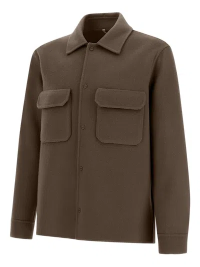 Herno Resort Shacket In Double Faced Pure Wool In Brown