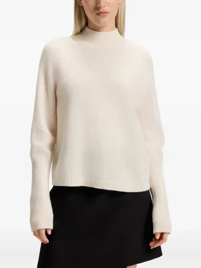 Hugo Boss Wool-blend Sweater With Mock Neck In Neutral