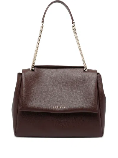 Orciani Hammered Leather Shoulder Bag With Chain-detail Strap In Brown
