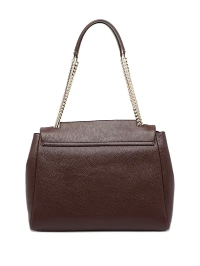 Orciani Hammered Leather Shoulder Bag With Chain-detail Strap In Brown