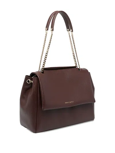 Orciani Hammered Leather Shoulder Bag With Chain-detail Strap In Brown