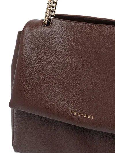Orciani Hammered Leather Shoulder Bag With Chain-detail Strap In Brown