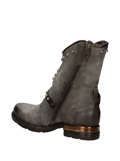 As98 Studded Buckled Leather Boot In Gray