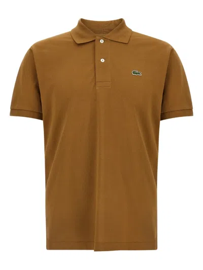 Lacoste Polo Shirt With Logo Patch And Collar In Brown