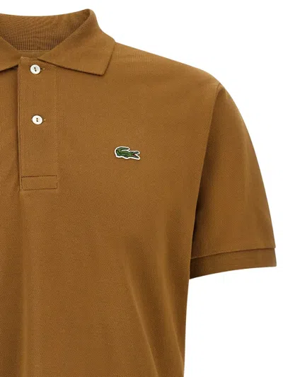 Lacoste Polo Shirt With Logo Patch And Collar In Brown