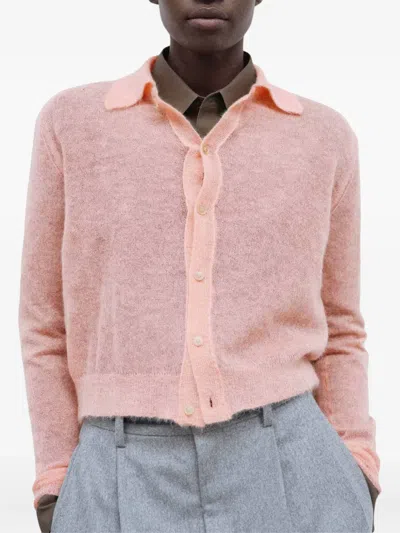 Auralee Collared Mohair Cardigan In Pink