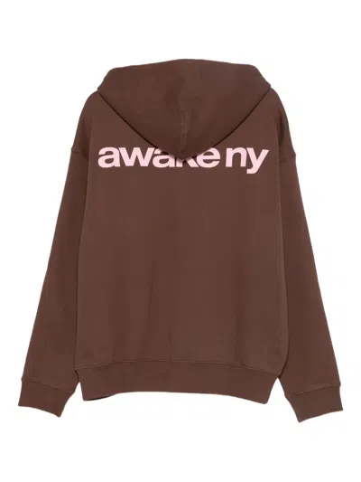 Awake Ny Brown Hooded Sweatshirt With Logo Print In Brown