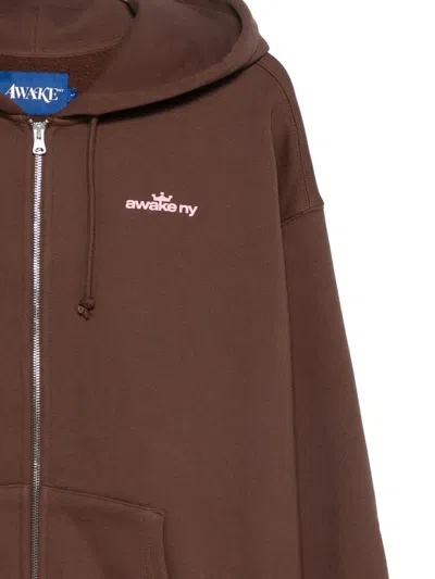 Awake Ny Brown Hooded Sweatshirt With Logo Print In Brown