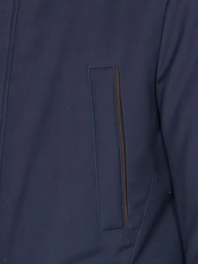 Moorer Short Jacket Featuring High Collar And Pockets In Blue