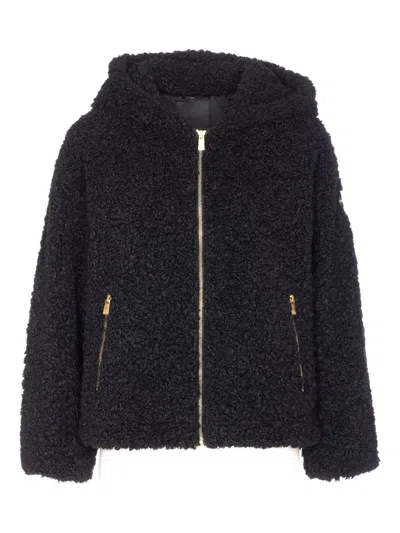 Tatras Faux Fur Ipama Jacket With Hood And Golden Effect Details In Black