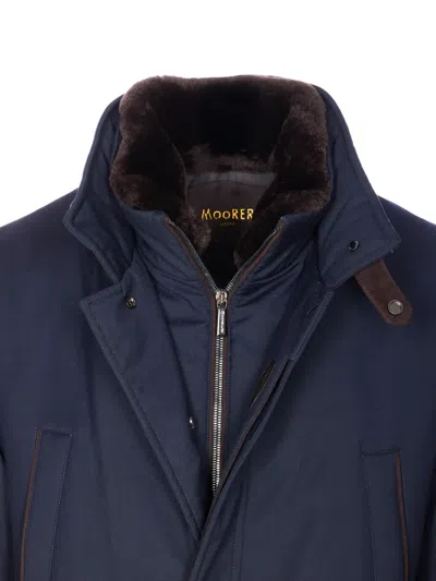 Moorer Short Jacket Featuring High Collar And Pockets In Blue